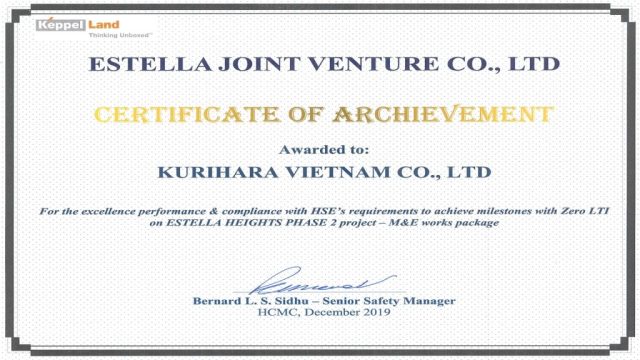 Estella JV Certificate Of Archievement