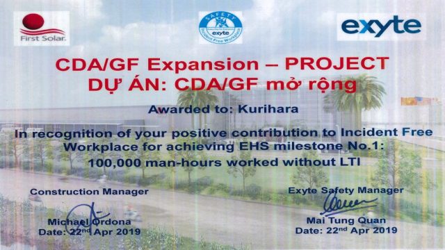 CDA/GF Expansion Project Incident Free Workspace For Achieving 100,000 Man-Hours Worked Without LTI